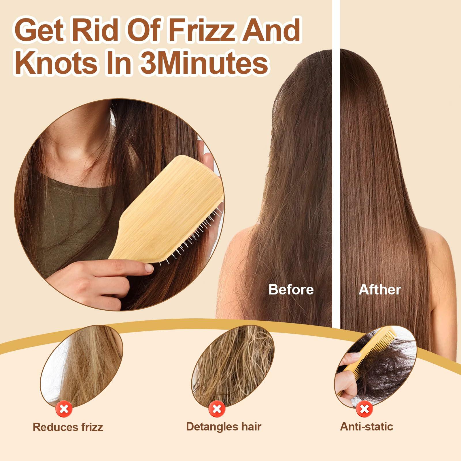 Arshray Bamboo Paddle Hair Brush Stainless Steel Teeth All Hair Types