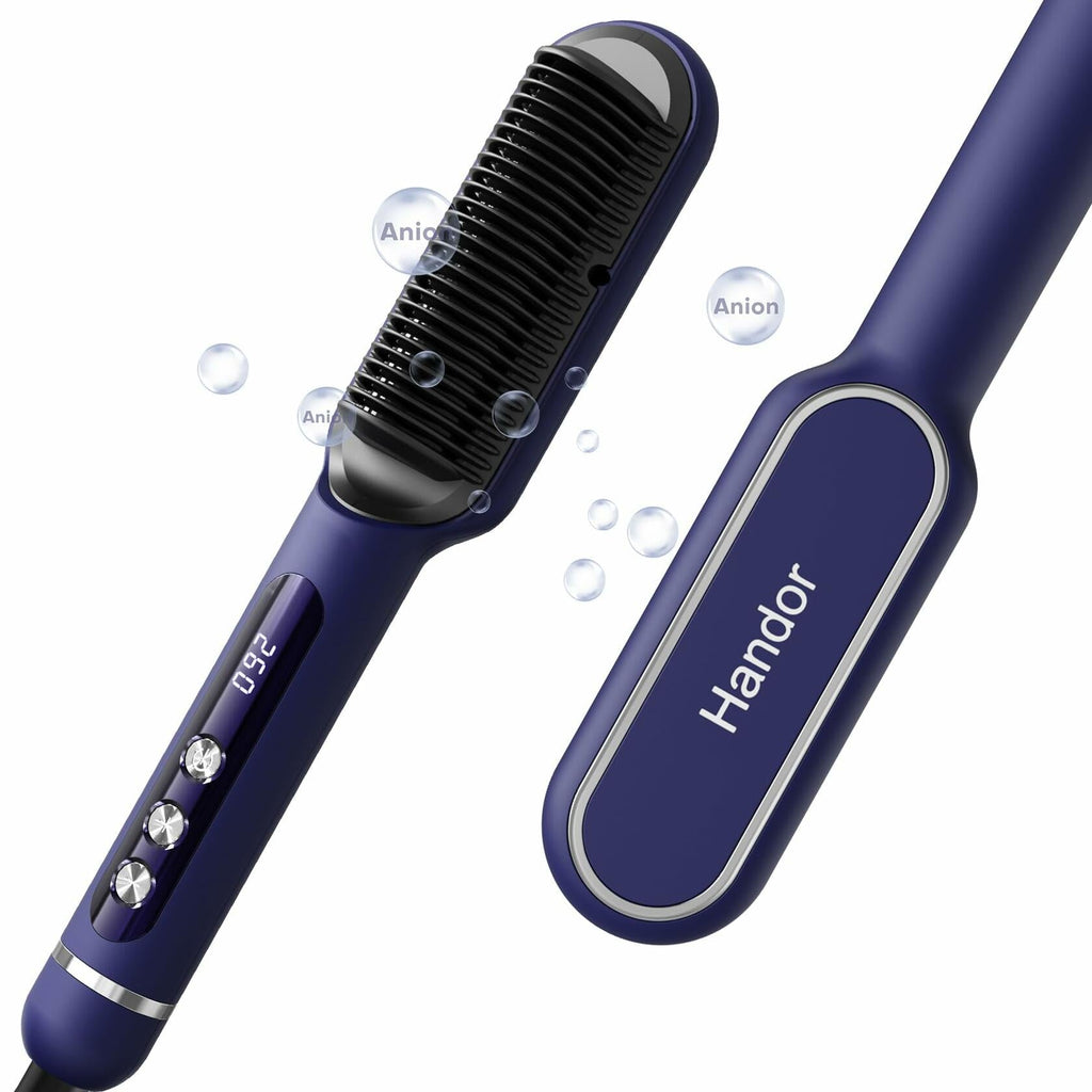 RakRlek Handor Ionic Hair Straightener Brush 9 Temp Settings Fast Heating Blue