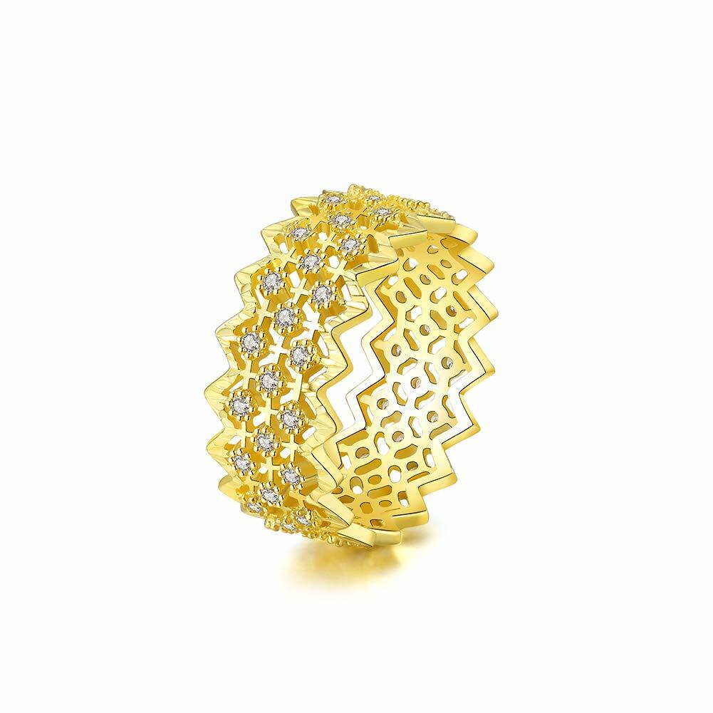 Mozume 14K Gold Plated Sterling Silver Ring Eternity Band (Gold 2, 8)