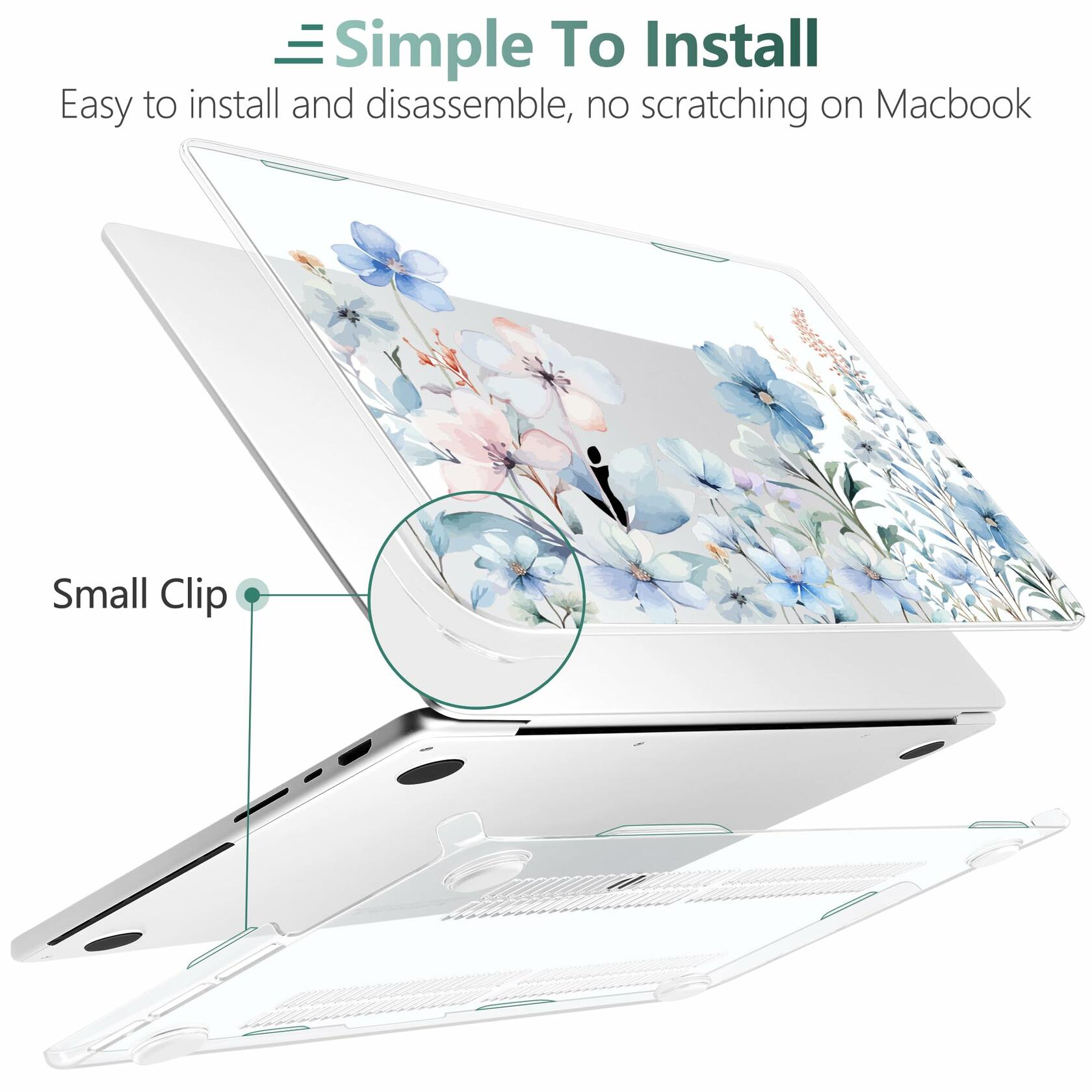 DONGKE MacBook Pro 16 Inch Case 2024 2023 2021 Pro Max Blue Flowers