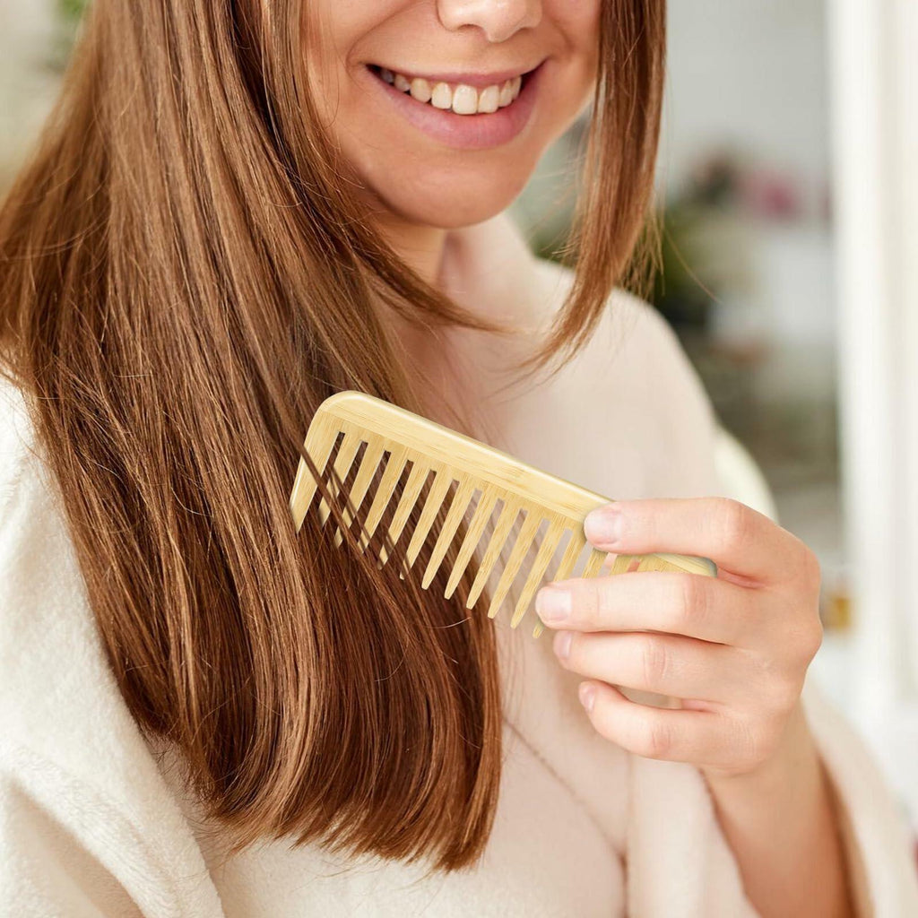Alrhso Bamboo Wide Tooth Comb for Curls Beard Hair No Handle Detangler