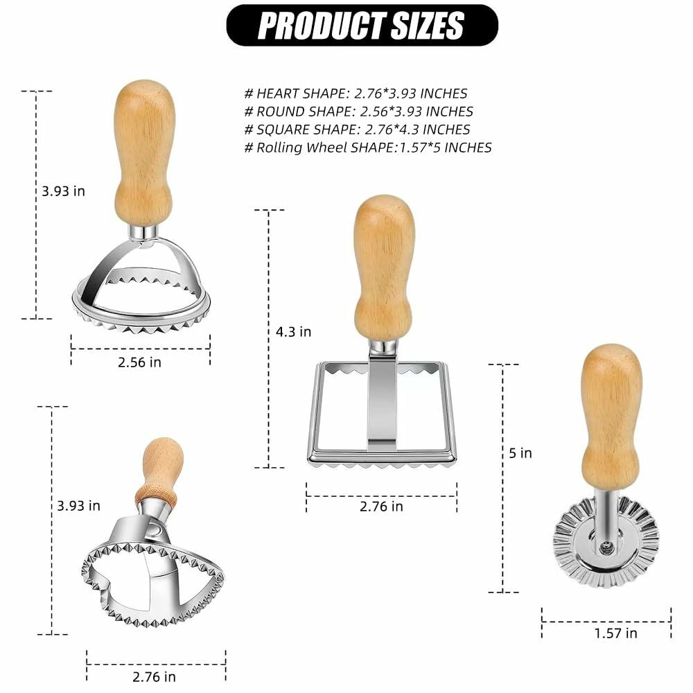 zeite Pasta Press Maker Stamp Set Round Square Heart Ravioli Mold Silver
