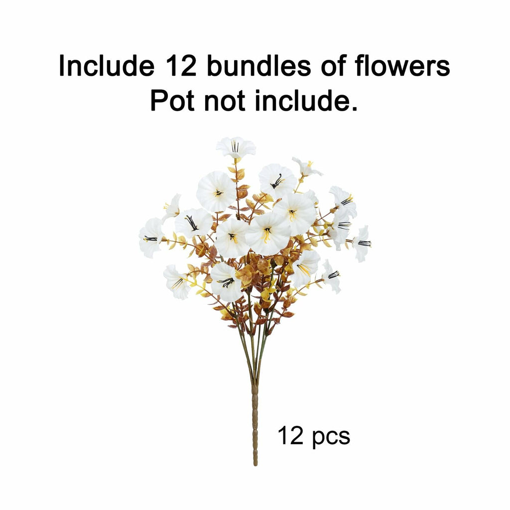 HyeFlora Fake Mums Artificial Fall Flowers 12 Bundles White Silk Morning Glory