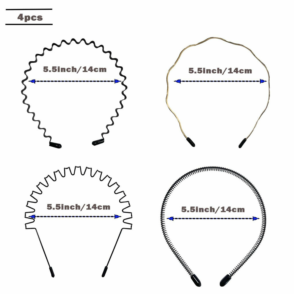 WEIMAISI 4pcs Black Metal Wavy Non Slip Hair Hoop Headband Accessories