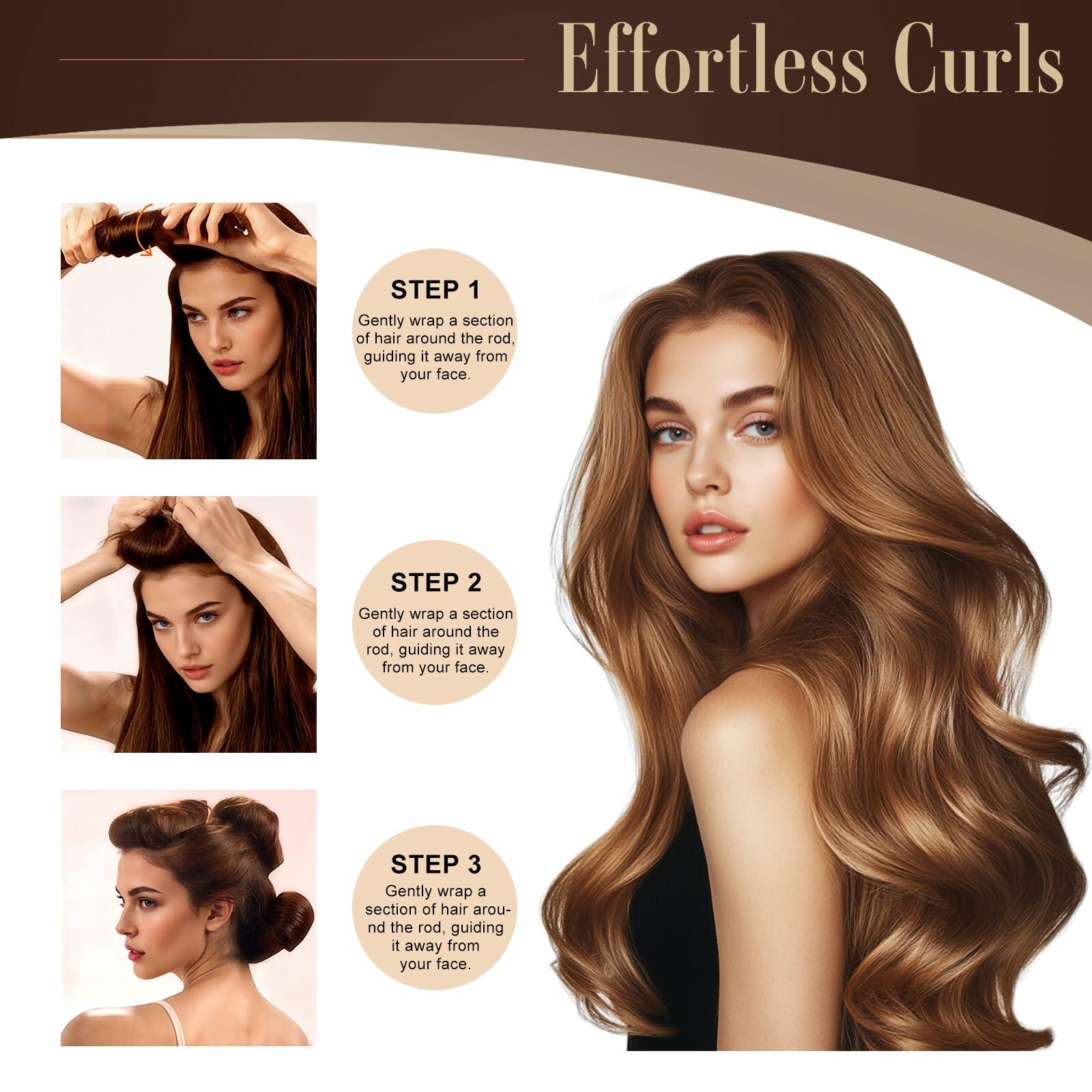 nunflue Heatless Hair Curlers Soft Overnight Set Brown 4Pcs with Silk Scarf