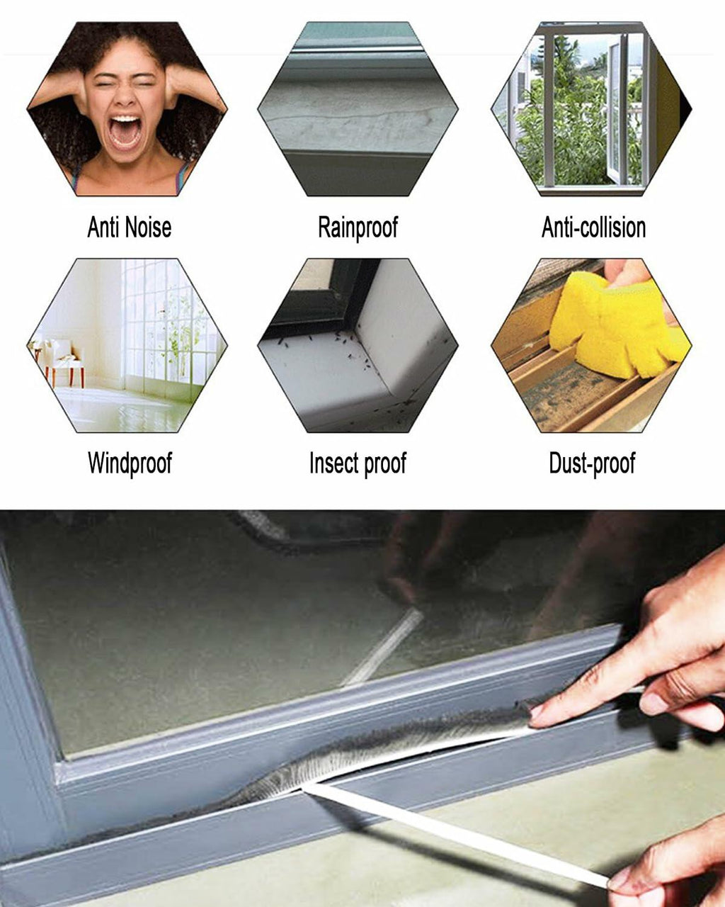 Noabaco 33 Ft Brush Weather Stripping Door Window Seal Strip Grey 11/32x9/16