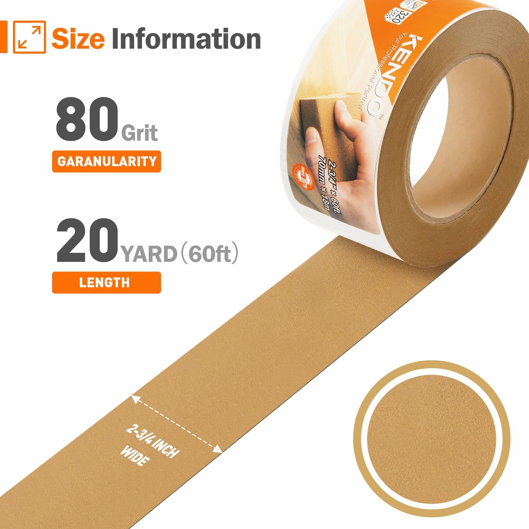 Kendo 80 Grit Longboard Sandpaper 2-3/4" Wide Gold Zirconia Alumina 20 Yard