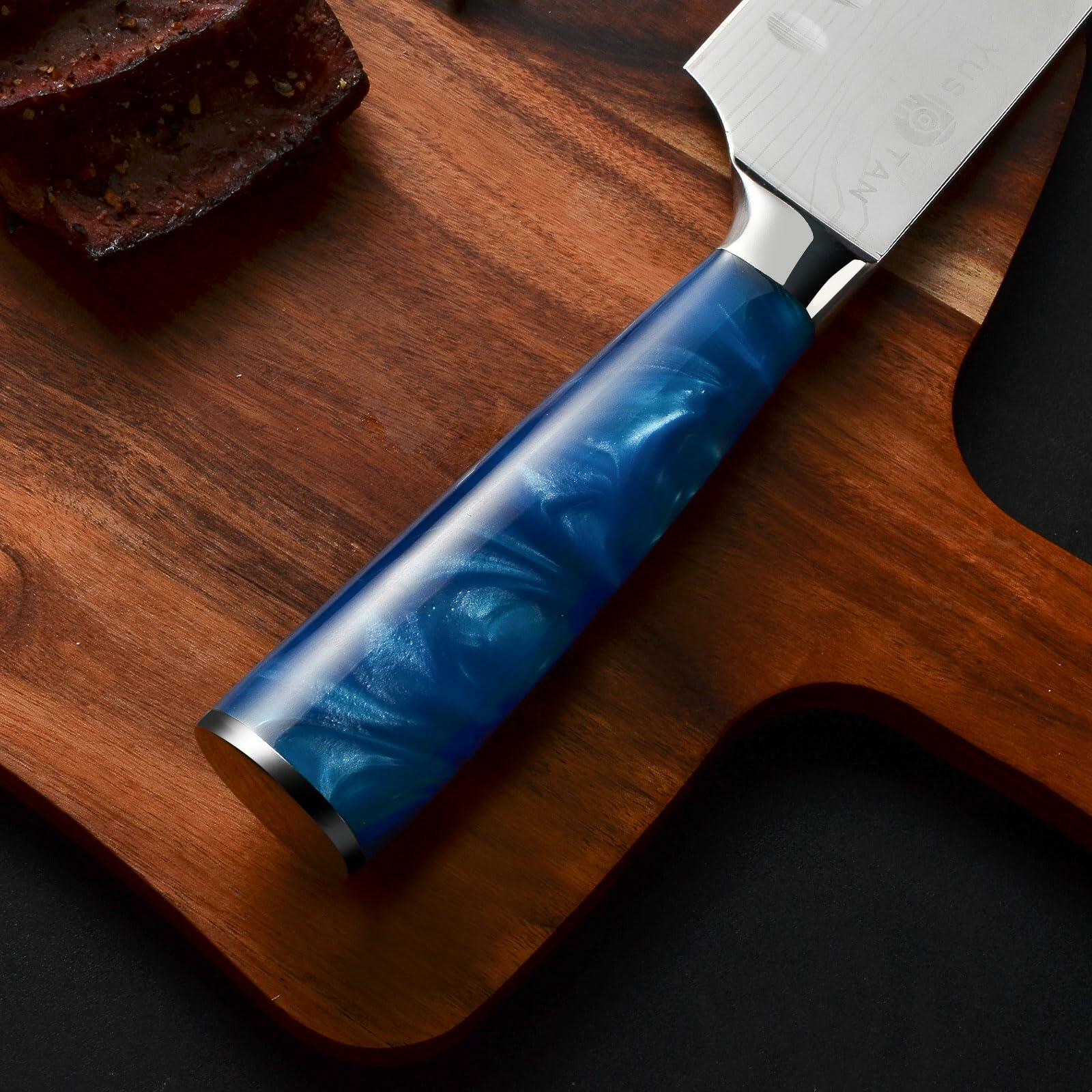 YUSOTAN 7" Japanese Santoku Knife Blue High Carbon Stainless Steel Blade