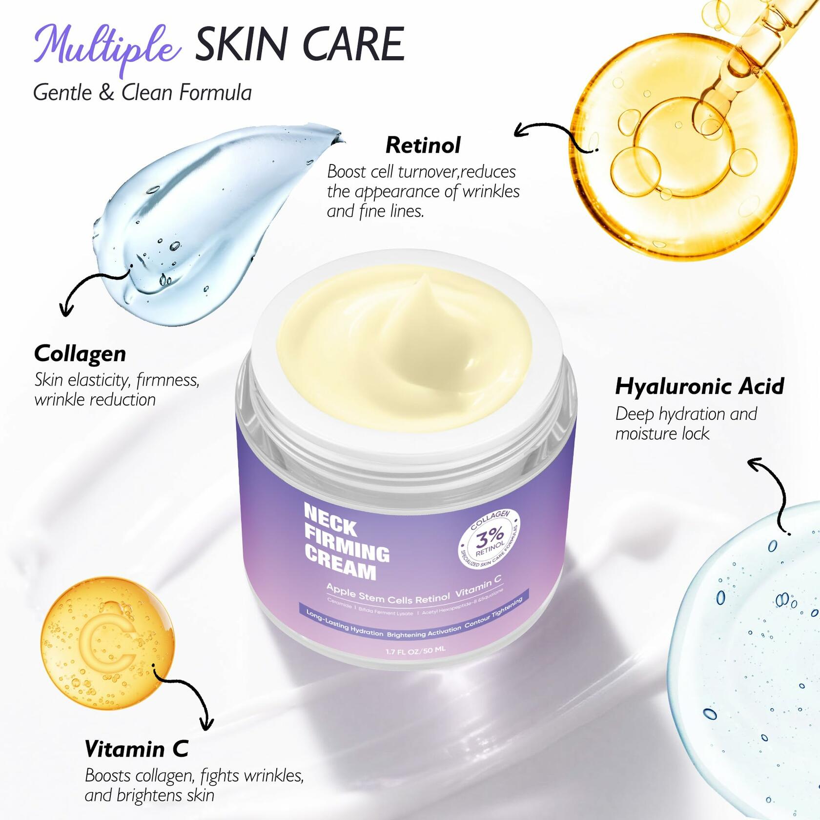 BLAUSE Neck Firming Cream Retinol Collagen Hyaluronic Acid 1.7 Fl Oz