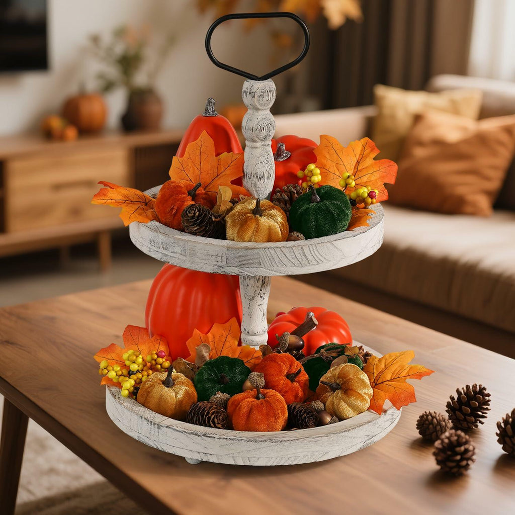 Artmag 25 PCS Fabric Pumpkins Set Fall Decor Maple Leaves Acorns Style 5