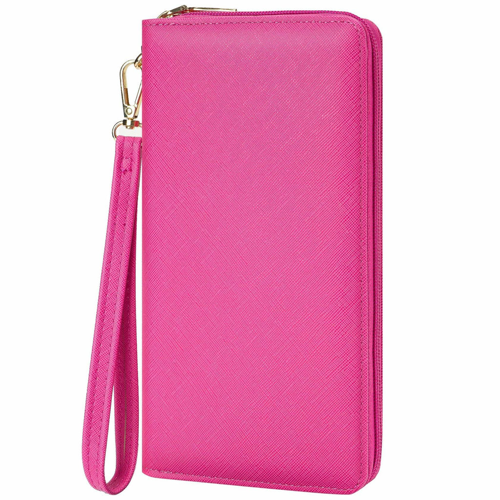 Chelmon Women's Vegan Leather Clutch Wallet with Zip, Hand Strap, Large Capacity