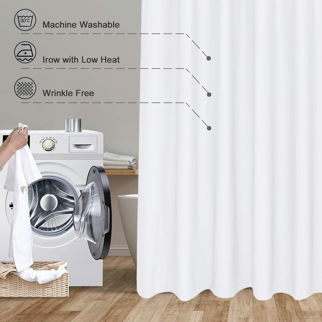 EurCross Fabric Shower Curtain Liner 72x84 White Water-Repellent Polyester
