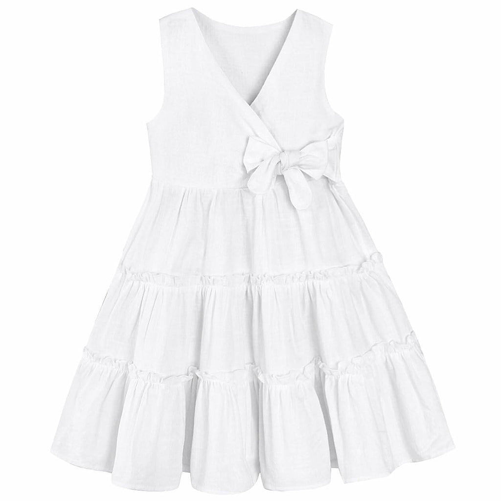 TIMOGG Toddler Girl Sleeveless Linen Cotton Dress Bow White Size 3-4T