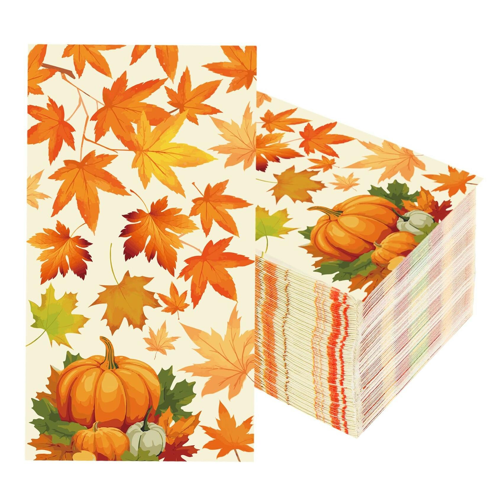 Btmooz Fall Thanksgiving Disposable Paper Napkins 100 Pcs Pumpkin Maple Leaf