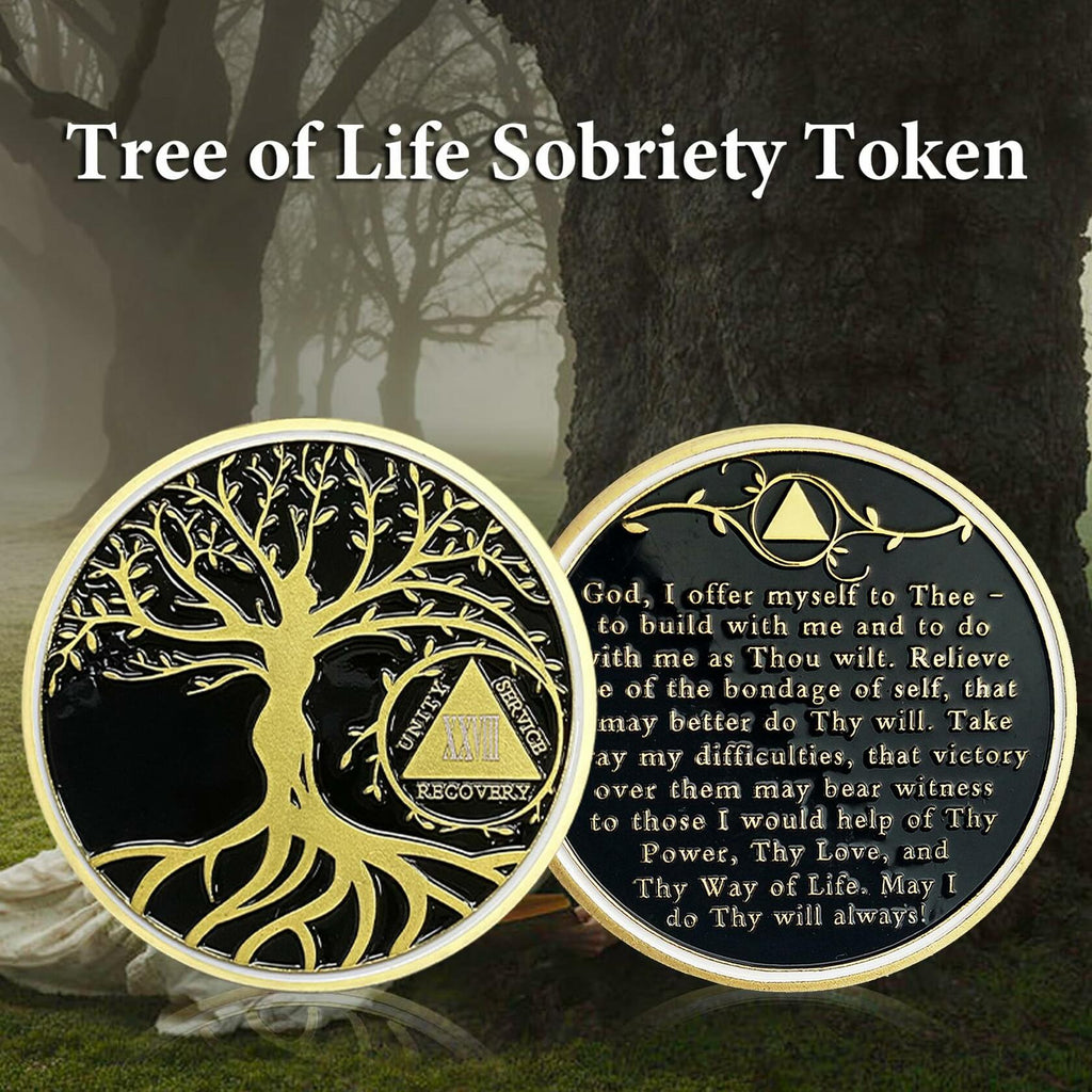 28 Year Sobriety Coin Gold Tree of Life AA Chip Token Size 1-40