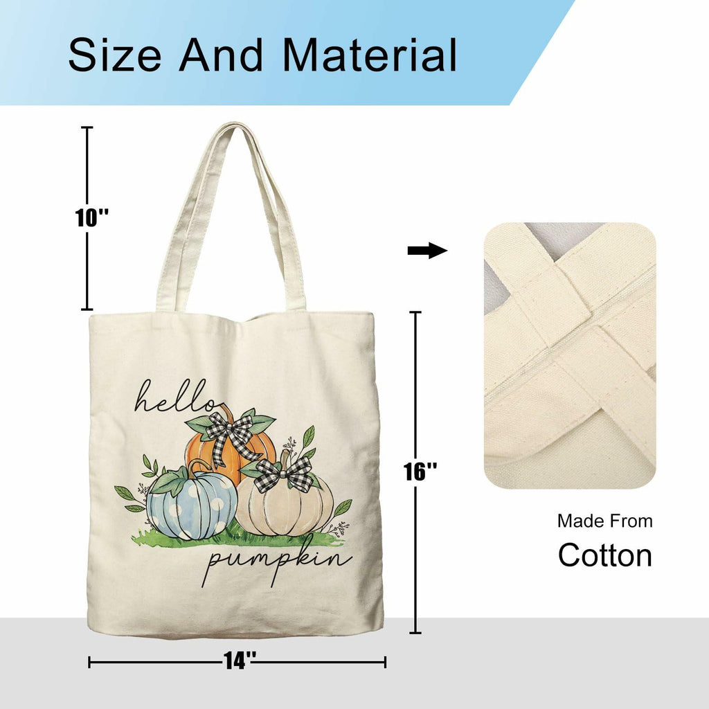 Dlzdn Fall Pumpkin Canvas Tote Bag Reusable Grocery Beach Bag Off-white One Size